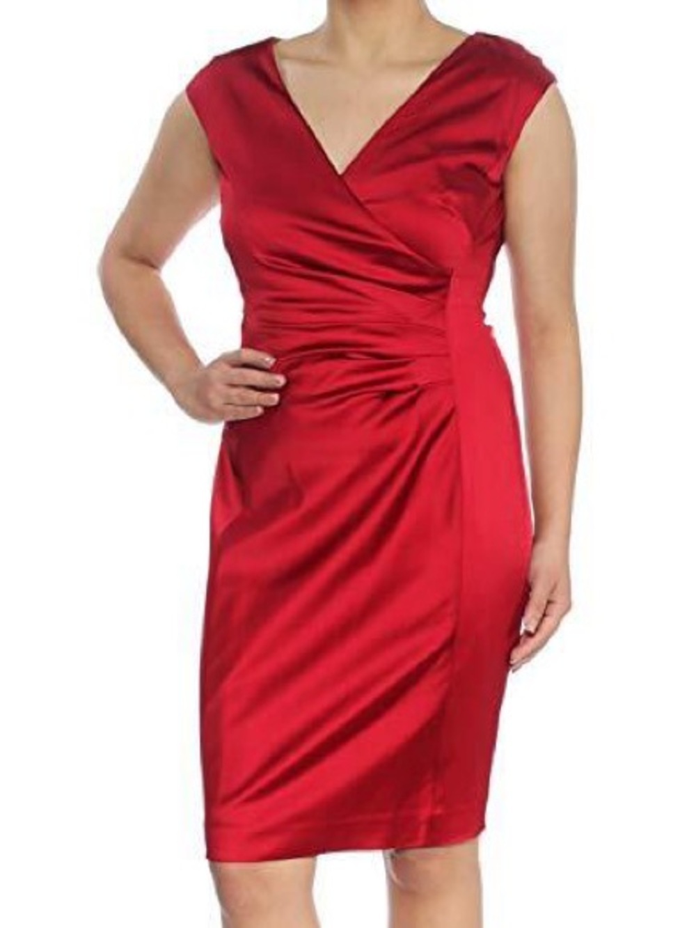 Lauren Ralph Lauren Green Tag Satin Surplice Cocktail Fancy Dress Ruby Red 4